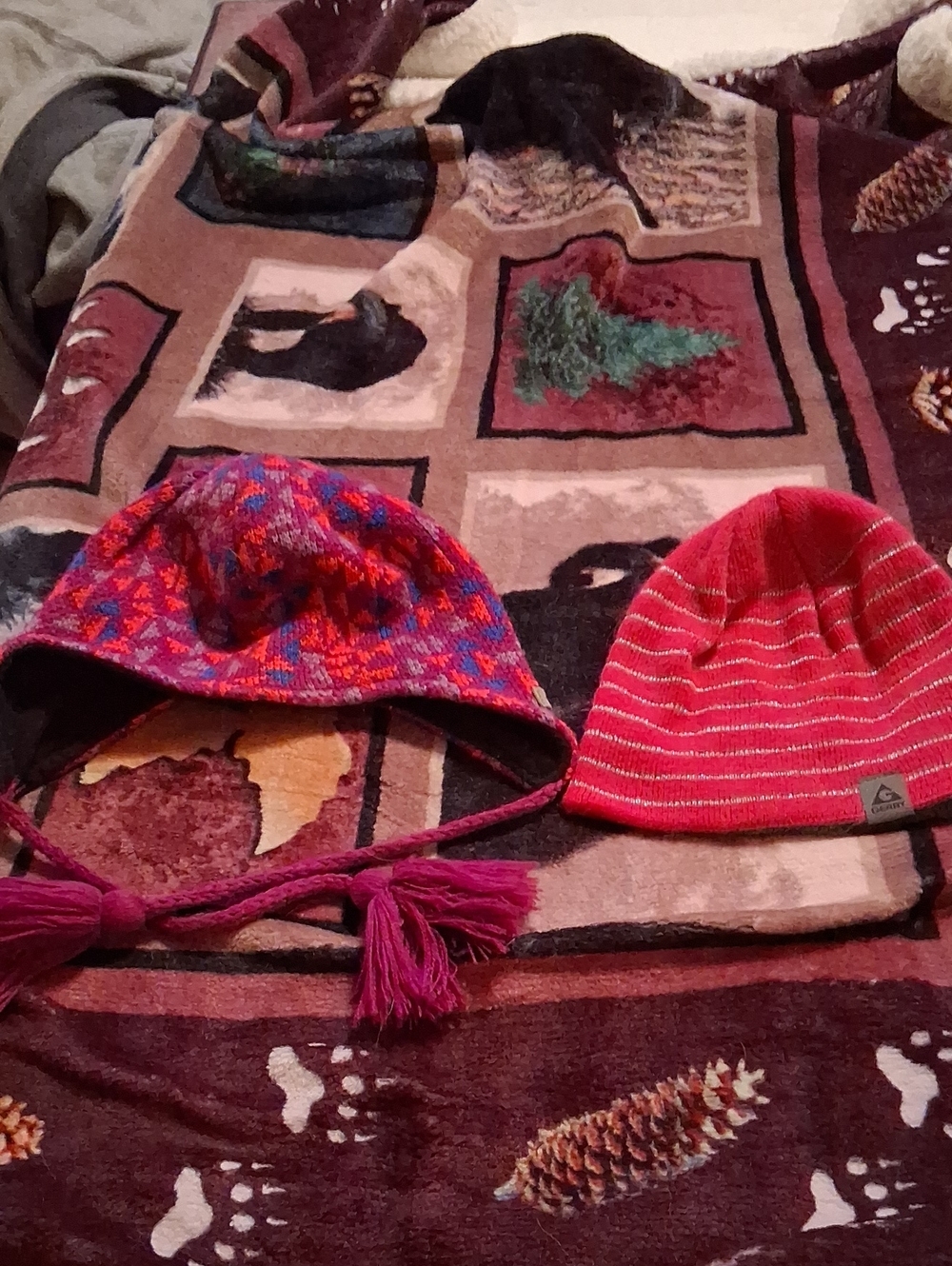 Gerry Weber Red and Pink Knit Kids Earflap Hat & Striped Beanie